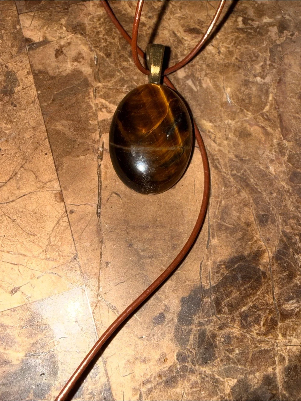 Vintage Tiger's Eye Oval Pendant on Brown Cord